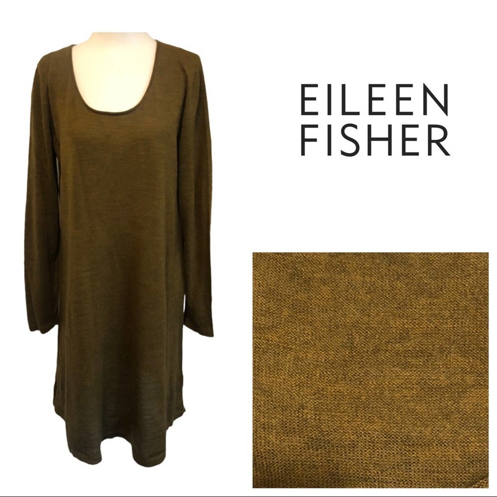 Eileen Fisher Merino Wool Sweater Dress Br…